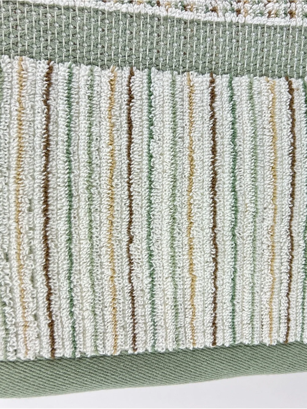 Soho Living Bath Towel Set Sage Cream Tan Striped Soft 100% Cotton 8 Pc NEW
